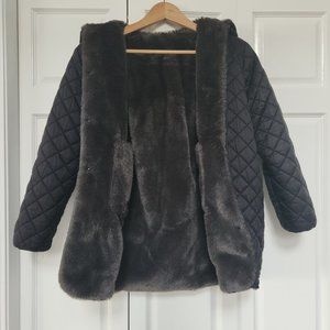 Zara Girls Charcoal Grey Faux Fur/Quilted Hooded Jacket